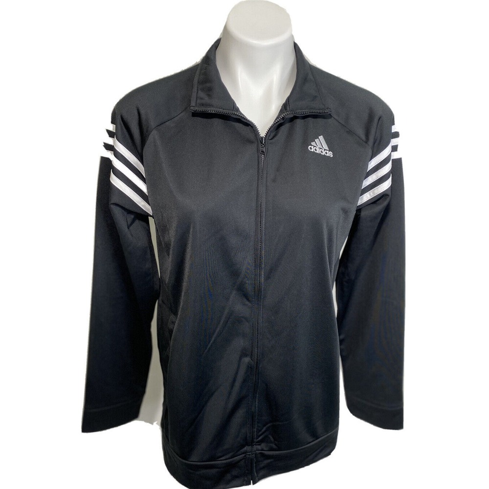 Adidas Track Jacket Boys Xl Black Tricot Three Stripe Athletic Zip Up